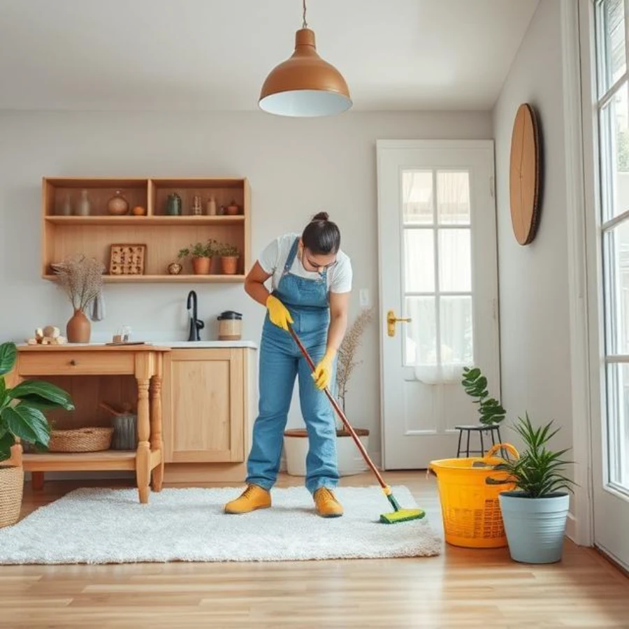 Professional house cleaning Gateway Fort Myers FL maid mopping bright family home floor