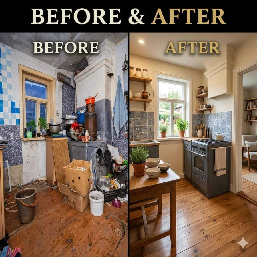Before after deep cleaning Cypress Lake Fort Myers FL severely dirty kitchen fully transformed