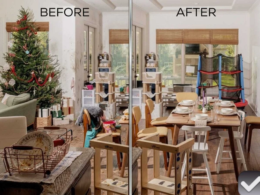 Before after house cleaning Cypress Lake Fort Myers FL holiday cluttered dining room fully restored
