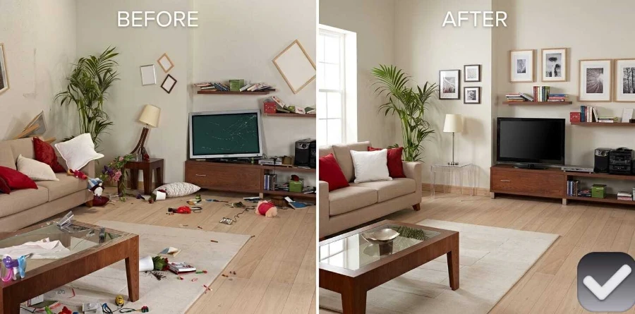 Before after house cleaning Gateway Fort Myers FL messy living room cleaned and organized