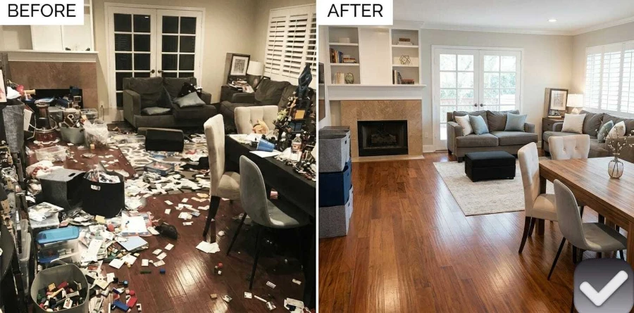 Before after deep house cleaning in McGregor Fort Myers FL messy living room transformed
