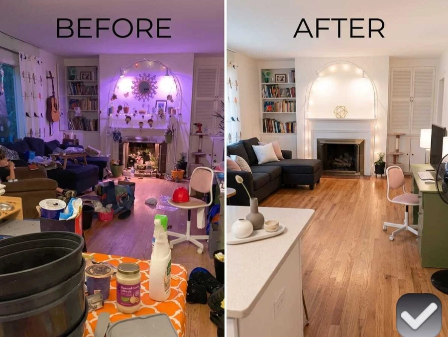 Before after house cleaning Whiskey Creek Fort Myers FL chaotic living room completely transformed
