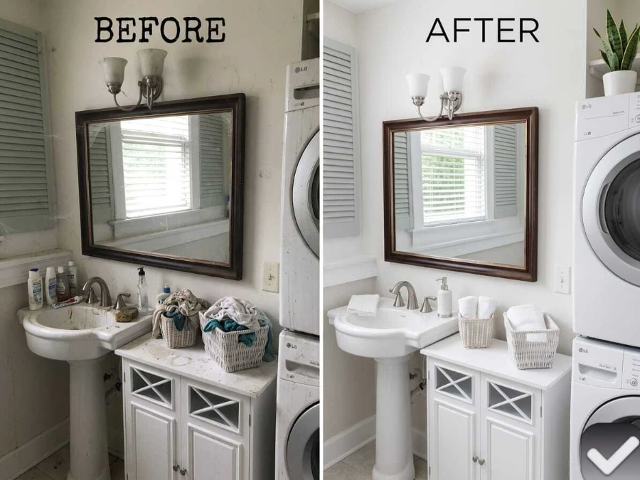 Before after bathroom cleaning Whiskey Creek Fort Myers FL dirty sink and vanity deep cleaned